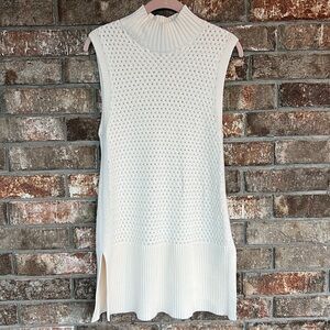 White House Black Market Women's Cream knit Sweater mock neck tunic sz small